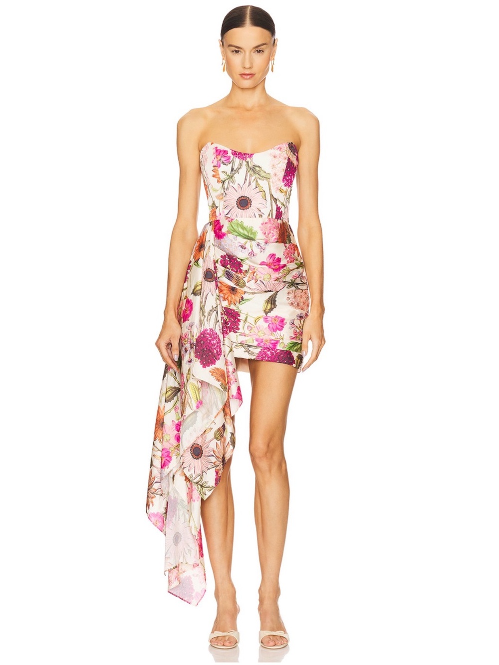 Katie May S Floral Strapless Asymmetrical Cocktail Dress - Pink & Green Bloom